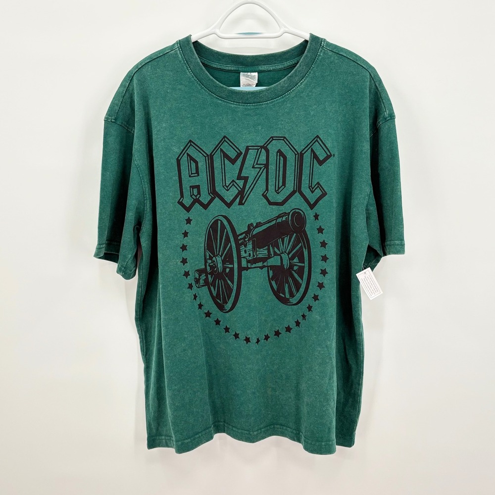 AC/DC Mens Green Mineral Wash Cannon Graphic T-Shirt Freeze A2SN513-5N81 Medium